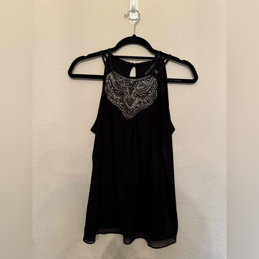 White House Black Market Black Beaded Blouse